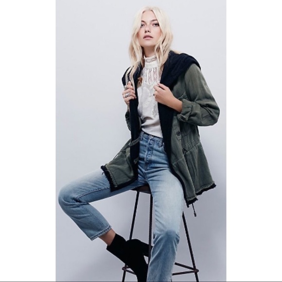 Free People Drawcord Waist Slouchy Jacket Small Olive Green Fleece Interior. - Picture 1 of 11
